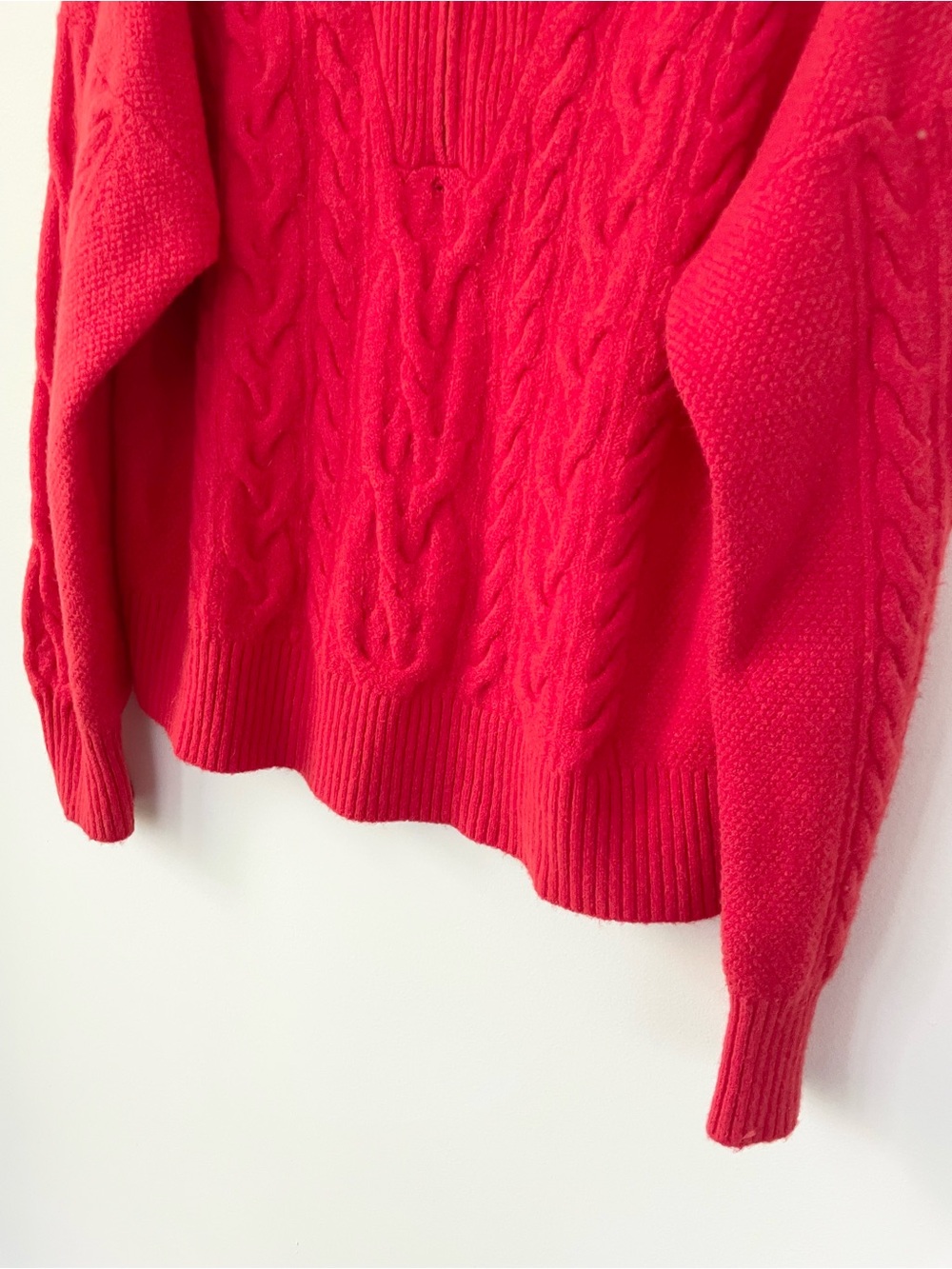 J Crew Cable-knit Half-zip Sweater in Supersoft Yarn L Large Red WoolAlpaca FLAW - Picture 3 of 9
